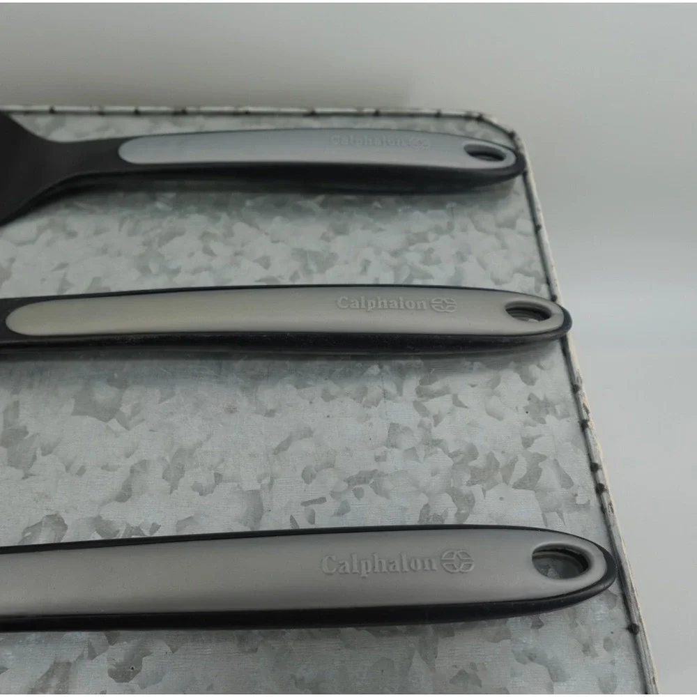 Calphalon Nylon Kitchen Utensil Set 3pc Slotted Turner Solid Spatula Spoon Black